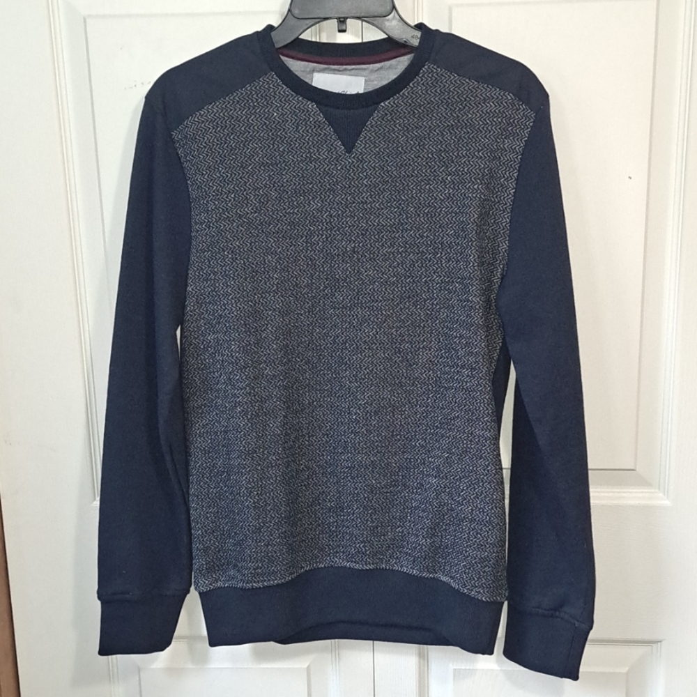 Celio Pullover Sweatshirt-Navy Blue Chevron Pattern-Cotton-S